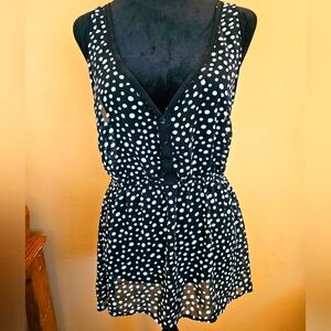 Black and White Polka Dot Sheer Sleeveless Tunic